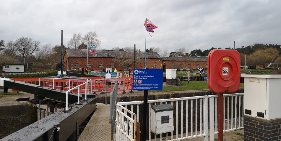 view to Diglis Island across the lock gates