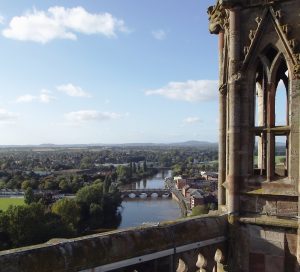 view of the River Severn from the Worcester Cathedral Tower